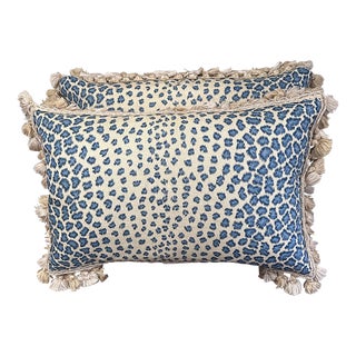 Pair of Blue Leopard Pillows For Sale
