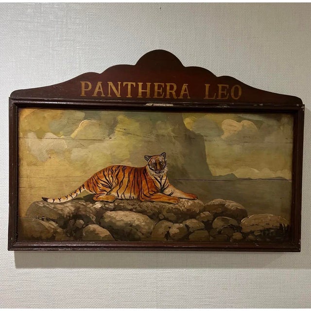 Vintage Carnival Panthera Exotic Animal Sign Hand Painted Oil on Board For Sale In New York - Image 6 of 6