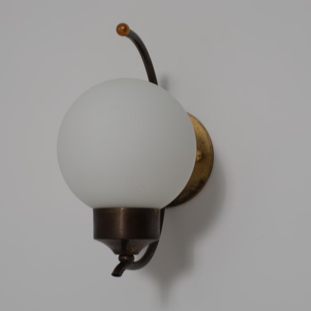 Italian Brass and Opaline Glass Wall Sconces, 1950s, Set of 2 For Sale - Image 6 of 9