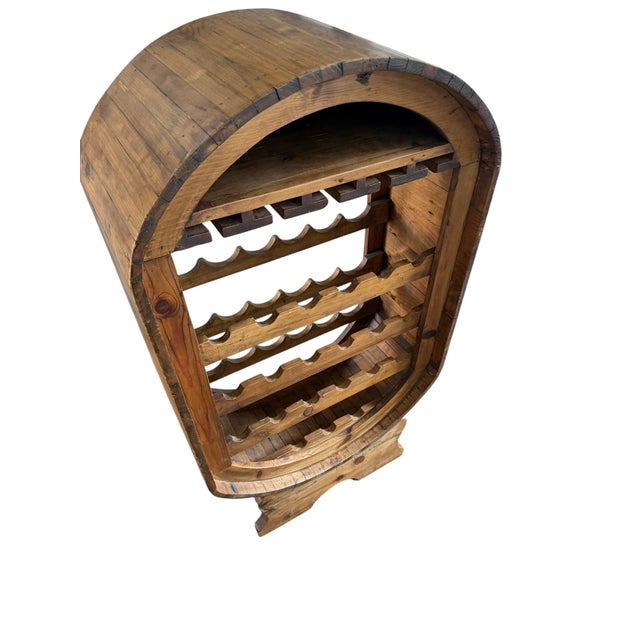Wood Rustic Freestanding Mexican Barrel-Style Wooden Wine Rack and Glass Holder, 1980 For Sale - Image 7 of 13