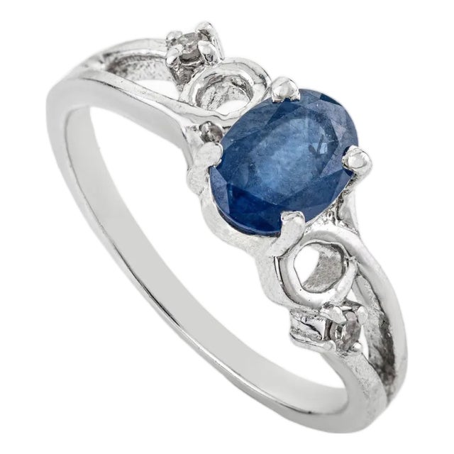 Dainty 0.75 Carat London Blue Topaz & Diamond Ring With 925 Sterling Silver Gift for Women - Size 6.5 For Sale