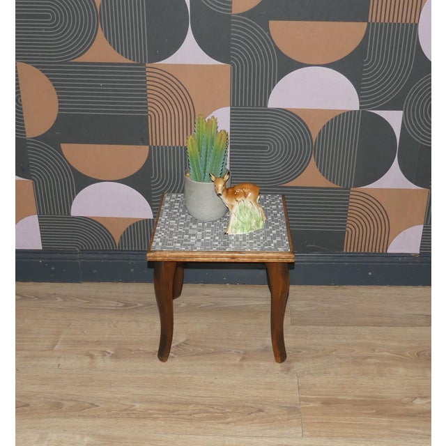 Cool decorative piece! Stylish square plant stand Small side table 1950s/60s Gray/white mosaic-effect Formica tabletop...