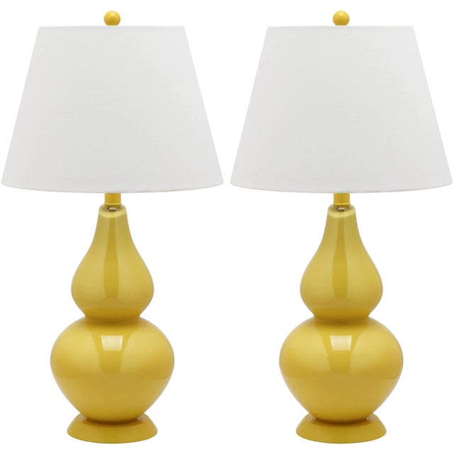 Yellow 26 Inch H Double Gourd Table Lamp in Yellow - a Pair For Sale - Image 8 of 8