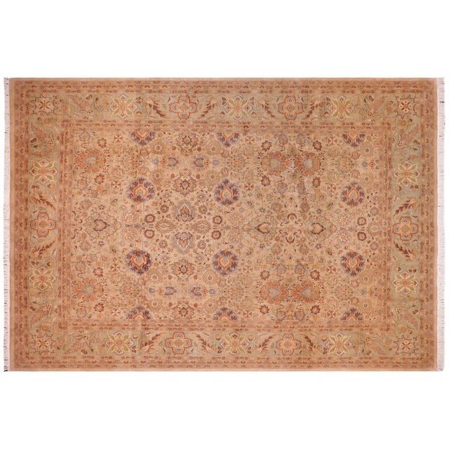 Tan 1990's Pak-Persian Tan/Green Wool Rug - 9'0'' X 12'2'' For Sale - Image 8 of 9