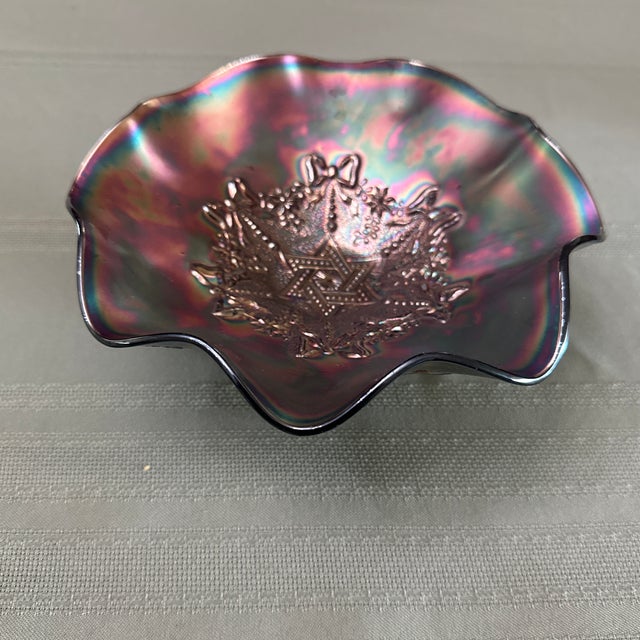 Religious Vintage Northwoods Star of David Carnival Glass Amythest Base Bowl For Sale - Image 3 of 12