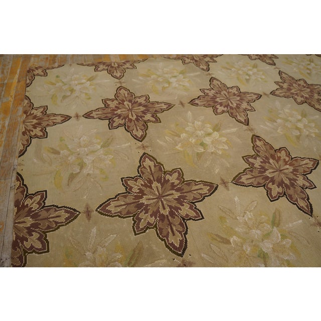 1880s Gray Geometric Antique French Needlepoint Rug 7'4" X 12'4" Flatweave Silk Carpet For Sale - Image 4 of 6