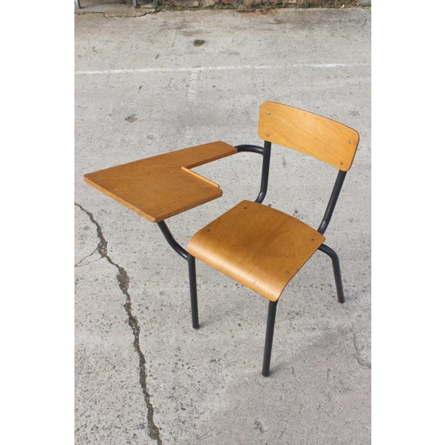 Steel & Wood Student Desk Chair by Jacques Hitier, France, 1950s For Sale - Image 4 of 13