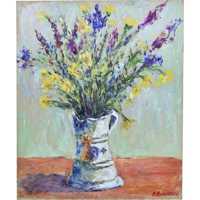 Pino Romanò, Jug and Flowers, Oil Painting, 1990s For Sale