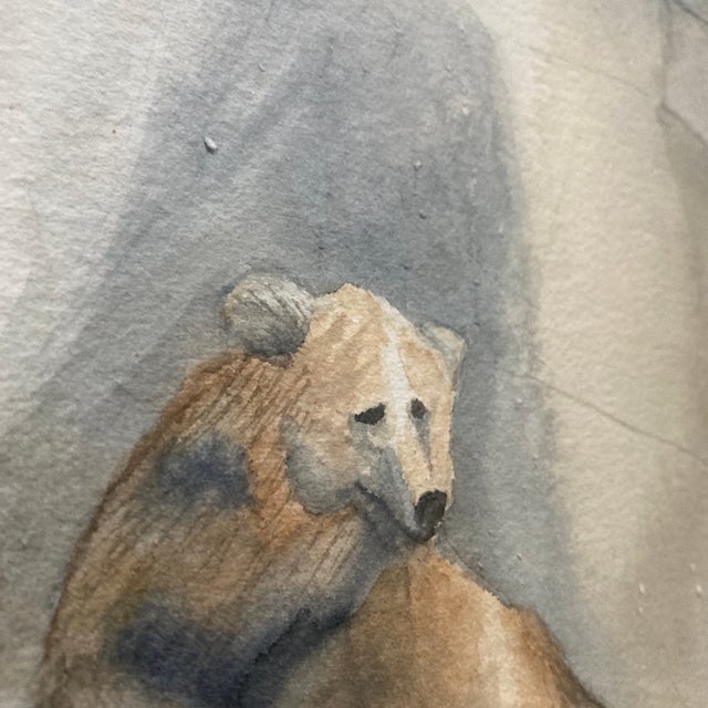 20" Whimsical Polar Bear Painting in Burlwood Frame, Double Matted Gallery Presentation For Sale - Image 6 of 12