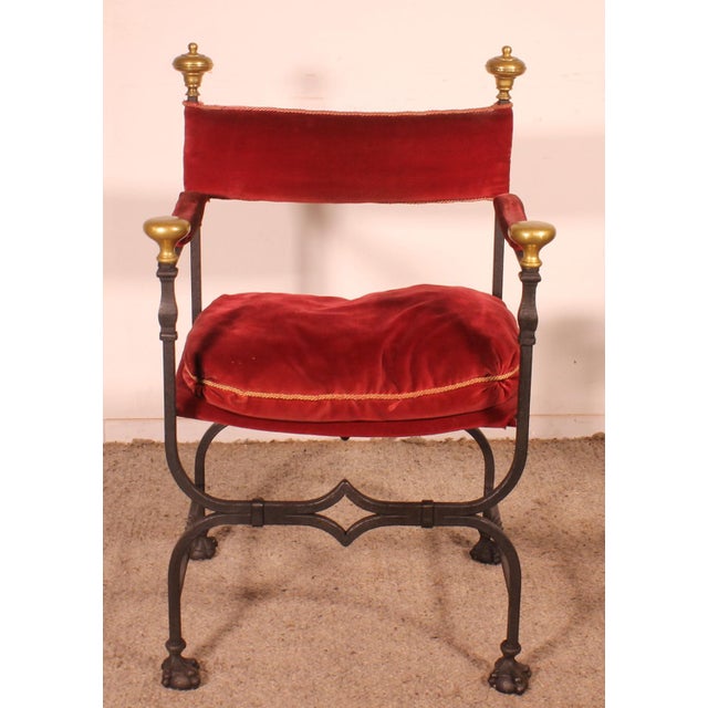 Set of Curule Armchairs in Wrought Iron and Bronze For Sale - Image 13 of 15
