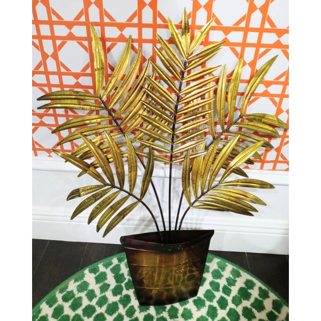 1970s Vintage Metal Potted Palm Leaf Jere Style Wall Art For Sale - Image 5 of 5