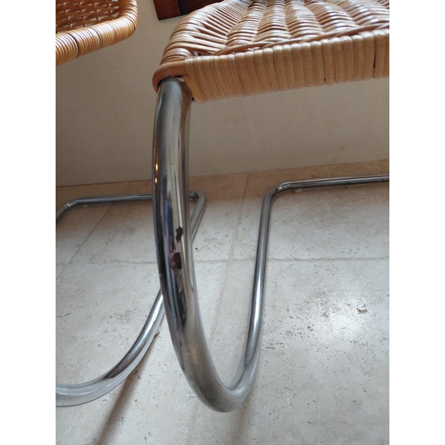 Mies Van Der Rohe Chairs - 1970's Cantilevered Caned/Chrome Chairs For Sale - Image 9 of 11