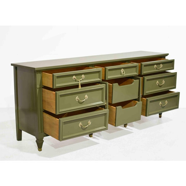 Mid Century French-Inspired Sideboard With Louis XV Brass Hardware by Dixie - Newly Painted For Sale - Image 14 of 16