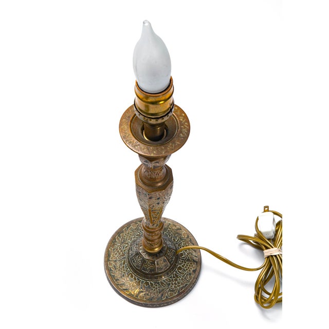 Early 20th Century Etched Brass Candlestick Lamps - a Pair For Sale In Los Angeles - Image 6 of 12