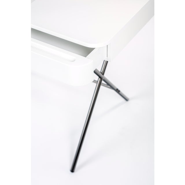 Tan Cosimo Desk with White Mat Lacquered Top and Bronze Frame by Marco Zanuso Jr. for Adentro, 2017 For Sale - Image 8 of 15