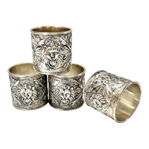 Vintage Silver Lion Head Napkin Rings – Hollywood Regency Tabletop Entertaining Set of 4