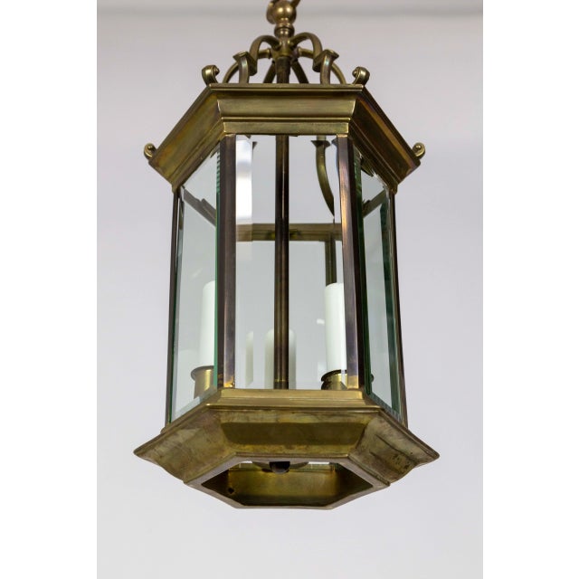 Mid-Century Italian Pagoda-Esque Bronze & Beveled Glass Lantern For Sale In San Francisco - Image 6 of 12
