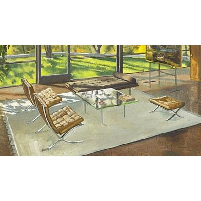 Photorealism 1980s Phillip Johnson the "Glass House" Painting, Framed For Sale - Image 3 of 4