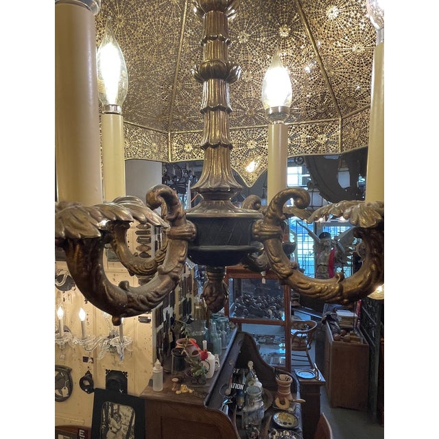 1960s Spanish Brass Four Light Pierced Metal Lace Shade Ceiling Fixture For Sale - Image 12 of 12