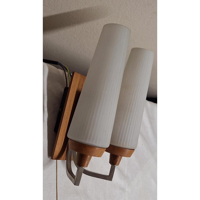 Metal Vintage Wall Lamp with Teak Frame, 1970s For Sale - Image 7 of 8