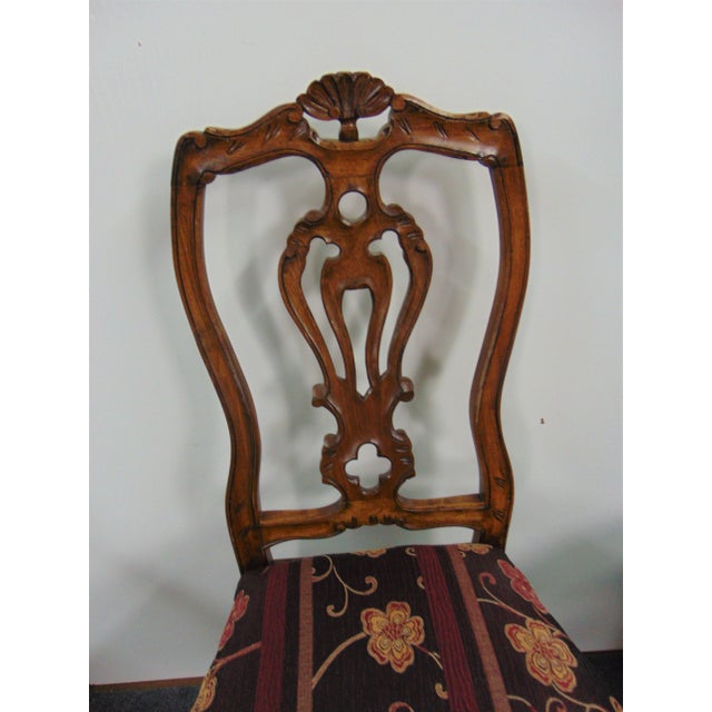 Early 20th Century Italian Rococo Style Carved Walnut Side Chairs - a Pair For Sale - Image 5 of 8
