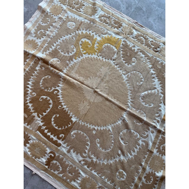 1960s Suzani Wall Decor — Neutral Tan Uzbek Tablecloth, 4'6'' X 4'10'' For Sale - Image 5 of 11