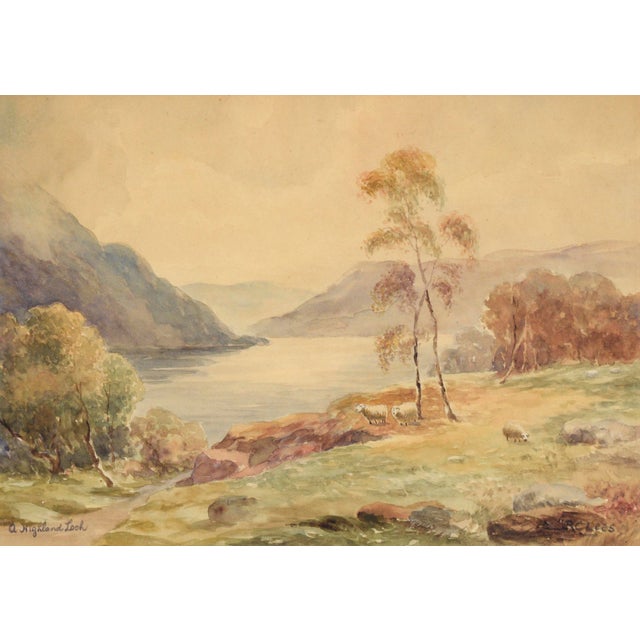 "A Highland Loch" Lake Watercolor Landscape on Paper Expansive landscape of a highland lake by R.C. Lees (Scottish)....