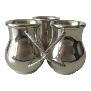 Global Views (India), Silver Plated Trio of Interconnected Bulbous Bud Vase in One With Hand-Hammered, X-Mitered Attached Arms