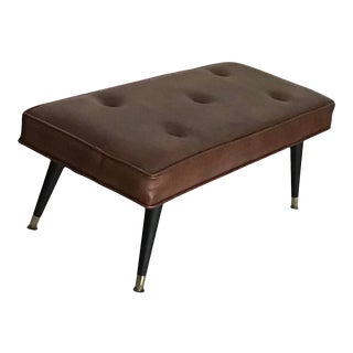 Vintage Mid Century Brown Color Naugahyde Vinyl Bench For Sale