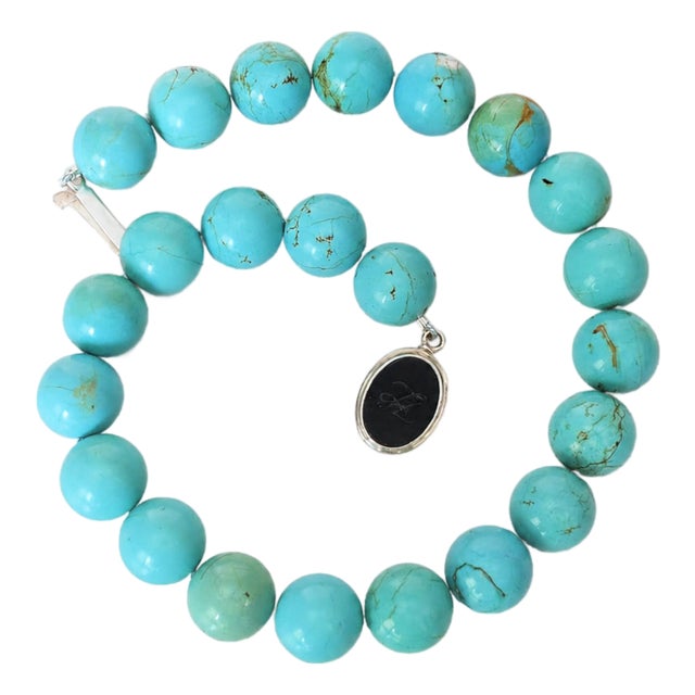 Genuine Mexican Sonora Turquoise Beaded Necklace With Karl Lagerfeld Logo Clasp For Sale