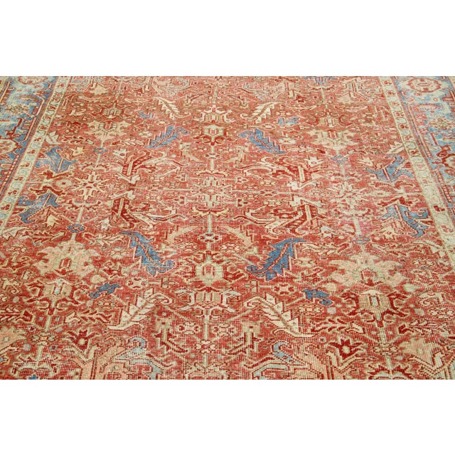 Brick Red Handmade Persian Heriz Handmade Wool Rug in Red-Rust With Medallion Motif For Sale - Image 8 of 8