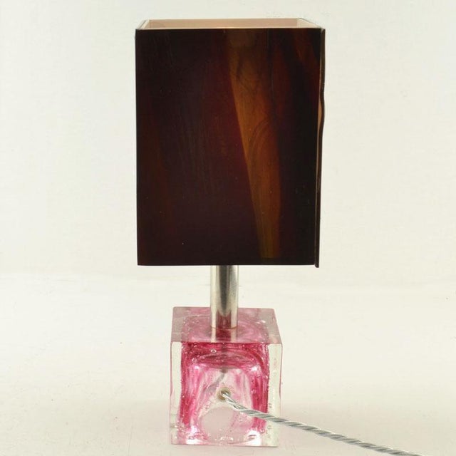 Cubic Pink Glass Table Lamps from Poliarte, 1960, Set of 2 For Sale - Image 10 of 12