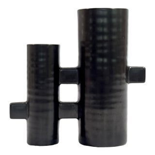Modernist Japanese Black Pottery Ceramic Ikebana Vase by MCI Japan For Sale