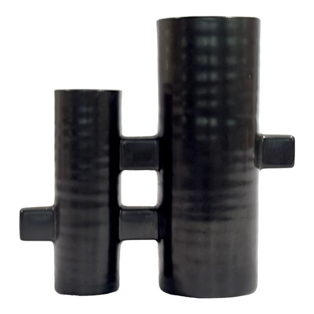 Modernist Japanese Black Pottery Ceramic Ikebana Vase by MCI Japan For Sale