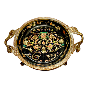 Wong Lee 1895 Bronze Crackle Porcelain Black Art Deco Footed Dish