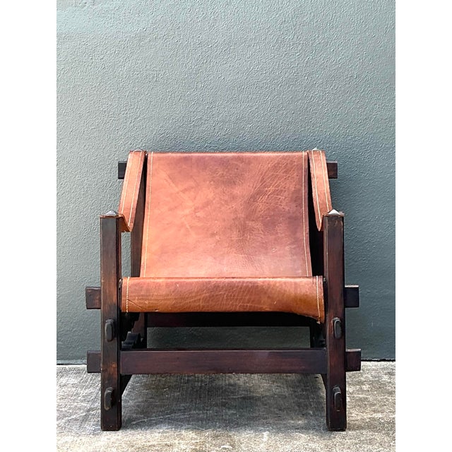 Brown Vintage MCM Leather Sling Lounge Chair For Sale - Image 8 of 12