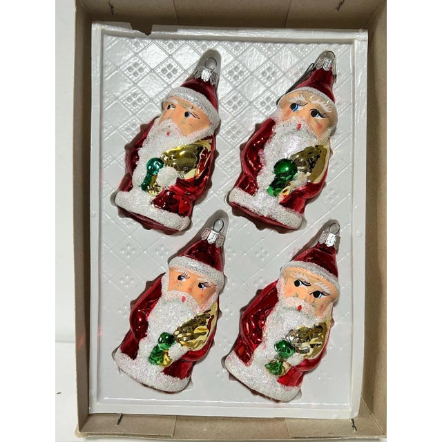 Vintage Mercury Glass Santa Christmas Ornaments With Mica Glitter – Set of 8 in Original Boxes For Sale - Image 4 of 9