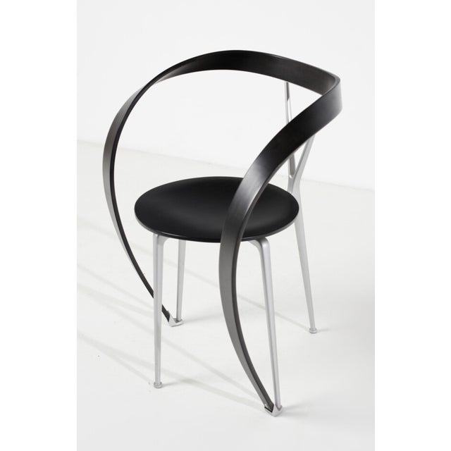 Set of 4 MOD 952 Reverse chairs by Andrea Branzi for Cassina, with aluminum frame, wooden seat, and bent beech back and...