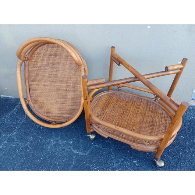 Boho Chic Mid 20th Century Vintage Bamboo and Raffia Bar Cart For Sale - Image 3 of 4