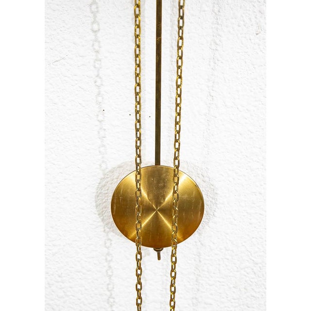 Mid Century Modern Wall Clock Oak Pendulum Weights Brass Denmark Chime For Sale - Image 4 of 9