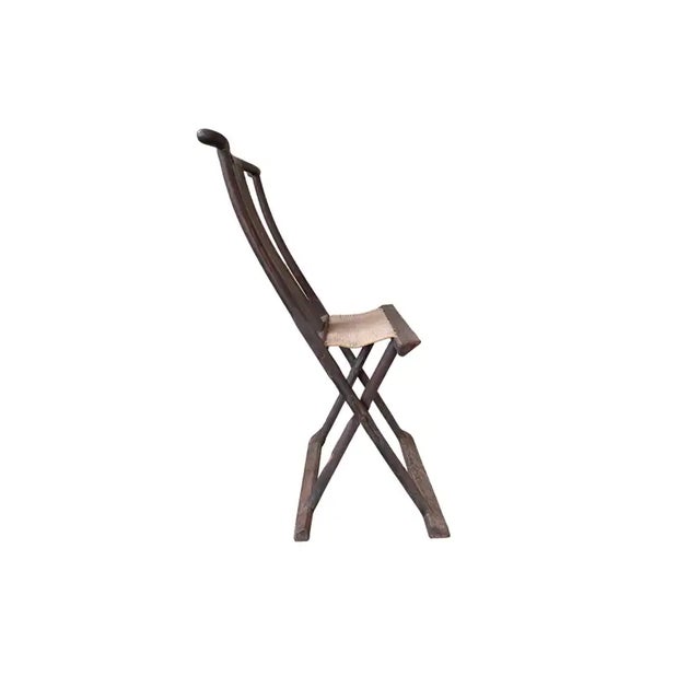 Antique Chinese Folding Chair With Woven Fabric Seat, C. 1900 For Sale - Image 4 of 6
