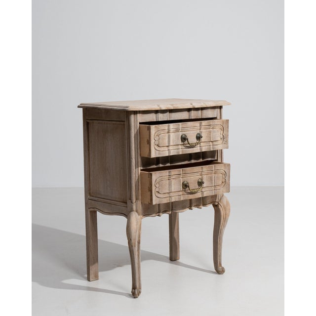 20th Century France Weathered Whitewash Cerused Oak Bedside Cabinet For Sale - Image 10 of 11
