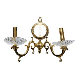 Vintage Elegant Solid Brass Wall Sconce With Crystal Rosette For Sale