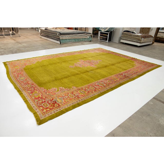 Antique Persian Mahal Wool Rug in Green Featuring a Center Motif For Sale - Image 4 of 9