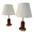 Vintage Red & Brass Table Lamps With Linen Shades - a Pair For Sale
