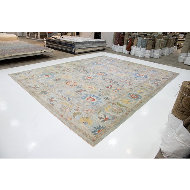 Modern Modern Handmade Sultanabad Wool Rug With Allover Pattern in Light Blue For Sale - Image 3 of 8