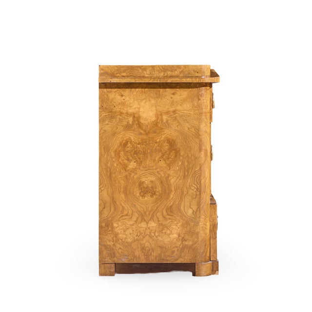 Baker Furniture Company Baker Neoclassical Burlwood and Brass Chest of Drawers Lowboy Dresser For Sale - Image 4 of 10