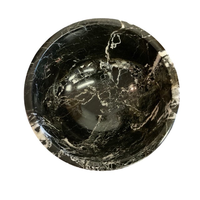 Contemporary Black and White Marble Footed Bowl For Sale - Image 3 of 5