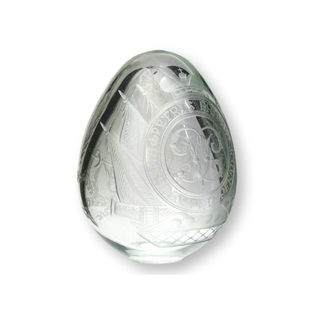 Russian Imperial Cut Glass Egg with Peter the Great Inscription For Sale - Image 4 of 7