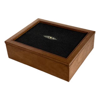 Mid-Century Modern Black Stingray Shagreen & Wood Decorative Box For Sale